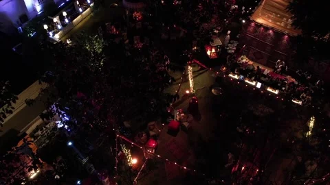 Aerial night drone view of a Big Fat Indian Wedding Venue Decoration in India Stock Footage 328814628