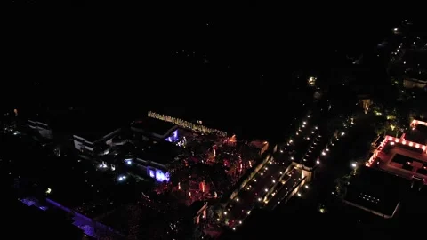 Aerial night drone view of a Big Fat Indian Wedding Venue Decoration in India Vídeo Stock 328815596