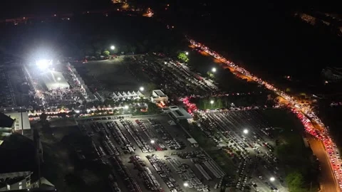 Aerial night drone view of Modifighter festival at Batu Kawan Stock-Footage 337538751