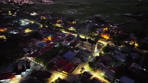 Aerial night drone view over Permatang Pauh village Stock-Footage 332186847