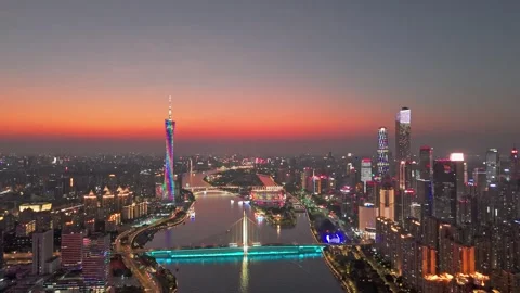 Aerial Night Hyperlapse Guangzhou CBD Canton Towe Vídeos de archivo 333036159