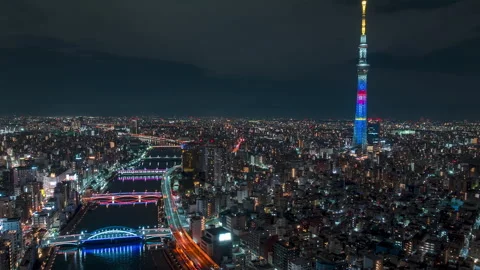 Aerial Night Hyperlapse at Tokyo Stock Footage 311590575