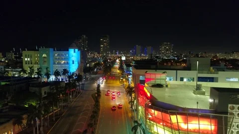 Aerial night life south beach Miami FL 4k Stock Footage