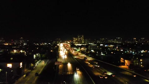 Aerial Night Los Angeles Freeway - I-405 at 9pm Stock Footage