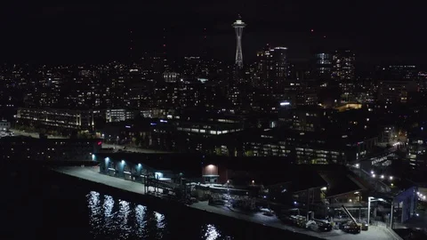 Aerial night shot Seattle 4k 60p Stock Footage
