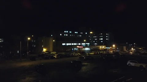 Aerial night static hospital establishing Stock Footage 86332553