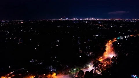 Aerial night time hyper lapse of Sydney city sky line shot from North Stock Footage 160933668