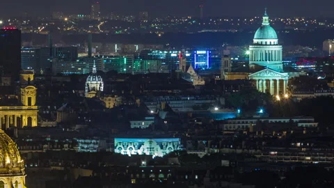 Aerial Night timelapse view of Paris City and Les Invalides shot on the top of Stock Footage 236918322