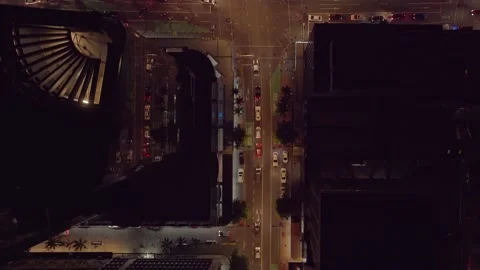 Aerial: Night Top Down Traffic, Auckland City, New Zealand Stock Footage 167996792
