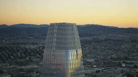 Aerial night top view Salesforce Tower San Francisco Stock Footage