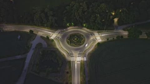 Aerial Night Top‑Down View of Illuminated Roundabout – 4K ProRes Stock-Footage 337534228