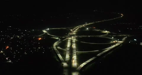 Aerial - Night Traffic During Lockdown on Highway Network Stock-Footage 152522183