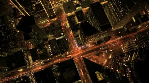 Aerial night vertical view of Skyscraper lights, USA Video stock 10717361