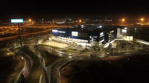 AERIAL NIGHT VIEW AND FIRST STORE IKEA IN THE NORTHERN REGION, PENANG, MALAYSIA. Видео 110899334