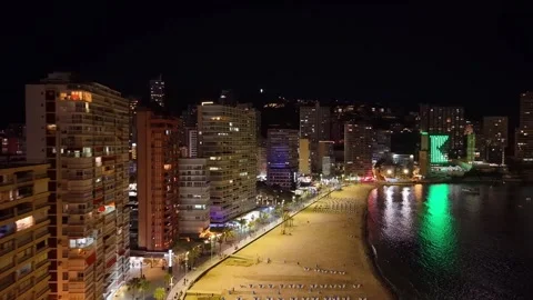 An aerial night view of Benidorm in Spain Stock-Footage 346407423