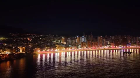 An aerial night view of Benidorm in Spain Stock-Footage 346407424
