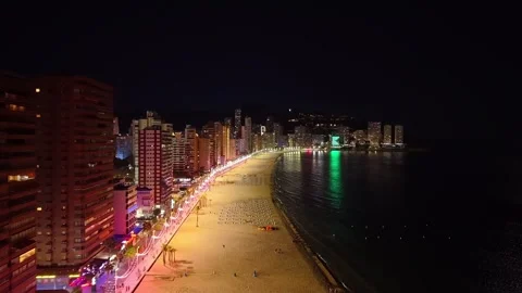 An aerial night view of Benidorm in Spain Stock-Footage 346407443