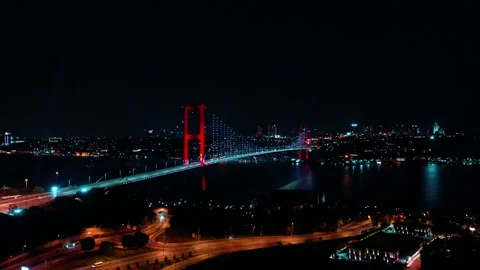 Aerial night view of Bosphorus Bridge in Istanbul Stock Footage 135539878