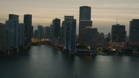 Aerial night view Brickell Key Miami Florida United States Stock-Footage 80168903