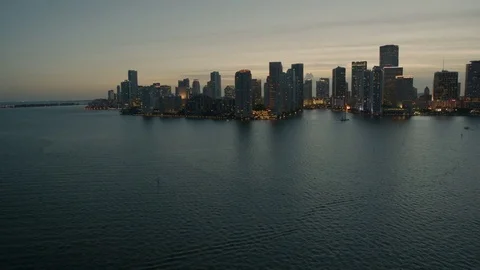 Aerial night view Brickell Key Miami River Florida Stock Footage 80168919