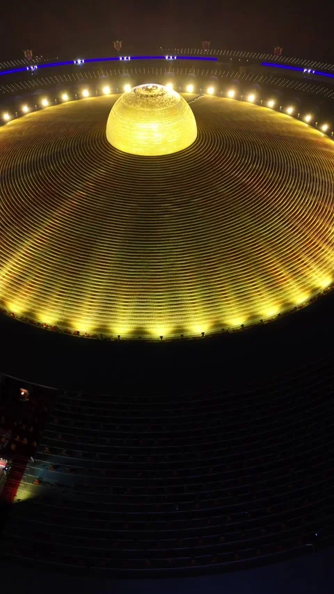 Aerial Night View of Buddhists During Magha Puja in Bangkok, Thailand Video stock 335940283