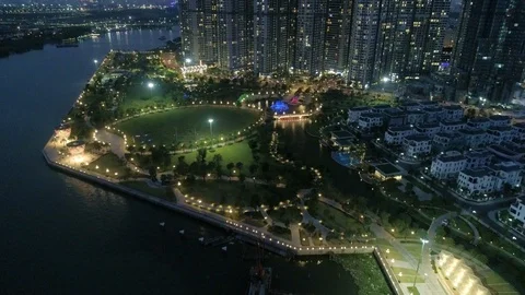 Aerial night view at centralpark Stock Footage 101950315