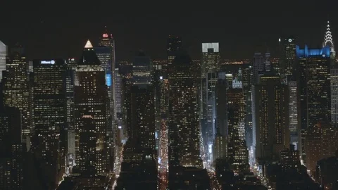 Aerial night view city Skyscrapers Manhattan United States America Stock-Footage 80170153