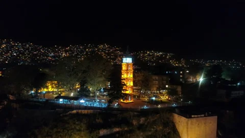 Aerial night view of Clock Tower and Bursa City Landscape in Turkey Stock-Footage 144448962
