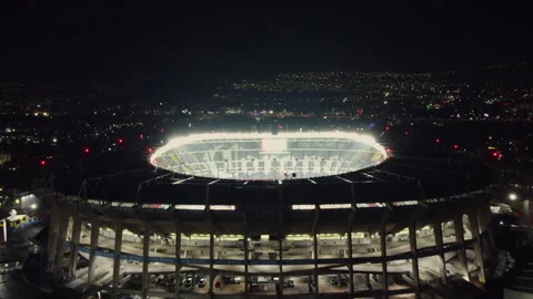 Aerial night view of Estadio Azteca in Mexico City during soccer match 스톡 동영상 329344201