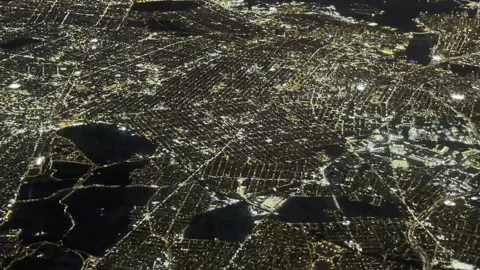 Aerial Night View on Final Approach to JFK Airport Stock Footage 328071498