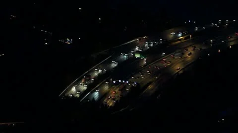 Aerial Night View of Interstate Tunnel Stock Footage