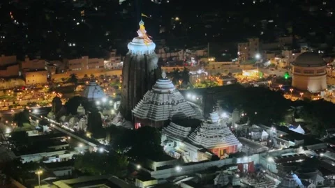 Aerial Night View of Jagannath Temple Complex in Puri Odisha India Видео 330577341