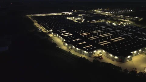 Aerial Night View of Large Industrial Complex with Illumination – 4K ProRes Stock-Footage 337512349