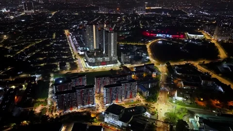 Aerial night view of Larkin Stock Footage 332224380