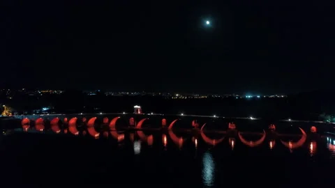 Aerial night view Mecidiye Bridge in Edirne. 4K Footage in Turkey Stock Footage 143962796