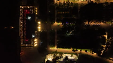 Aerial night view of Mtatsminda Park restaurant and funicular station in Tbilisi Stock-Footage 334928650