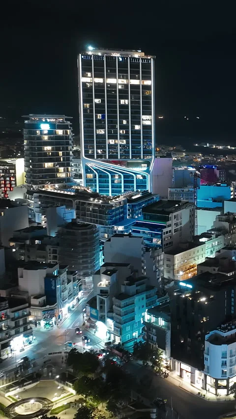Aerial of night view of Paceville, St. Julian's city. Malta. Hyperlapse Stock Footage 343325978