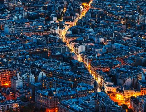 Aerial Night View of Paris Stock Photos