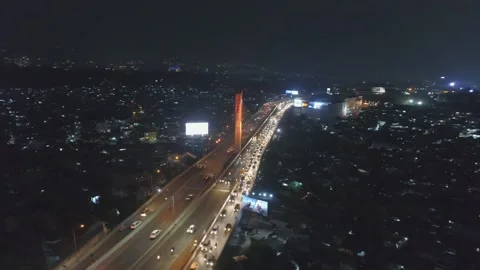 Aerial Night View of Pasupati Cable Stayed / Suspension Bridge, Bandung Video stock 132306794