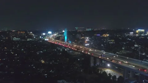 Aerial Night View of Pasupati Cable Stayed / Suspension Bridge, Bandung Stock-Footage 132306864