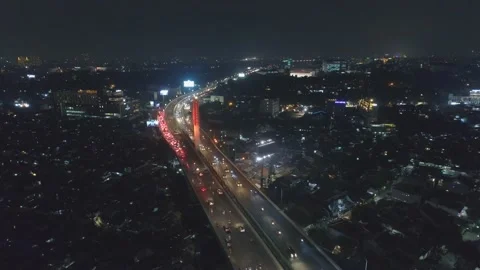 Aerial Night View of Pasupati Cable Stayed / Suspension Bridge, Bandung Stock-Footage 132307338