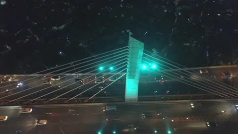 Aerial Night View of Pasupati Cable Stayed / Suspension Bridge, Bandung Stock-Footage 132307628