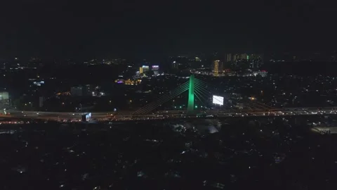 Aerial Night View of Pasupati Cable Stayed / Suspension Bridge, Bandung Stock-Footage 132309285