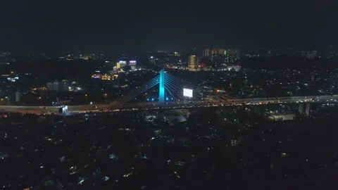 Aerial Night View of Pasupati Cable Stayed / Suspension Bridge, Bandung Stock-Footage 132309637
