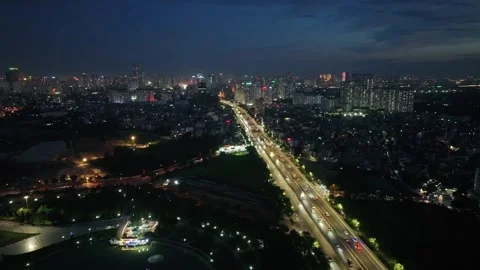 Aerial Night View of Ring Road 3 West of West Lake in Hanoi, Vietnam Vídeos de archivo 342275985