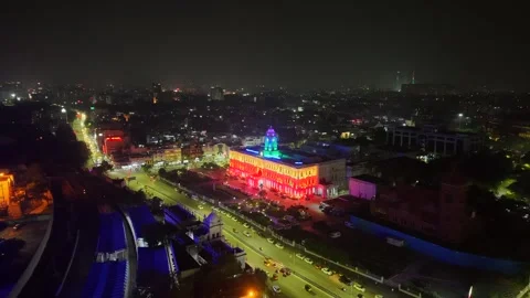 Aerial Night View of Ripon Building and Greater Chennai Corporation 스톡 동영상 330457441