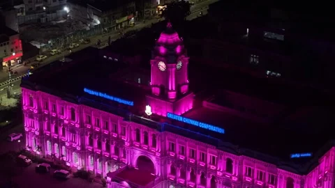 Aerial Night View of Ripon Building and Greater Chennai Corporation Vídeo Stock 330457459