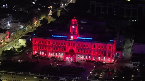 Aerial Night View of Ripon Building and Greater Chennai Corporation 스톡 동영상 330457463