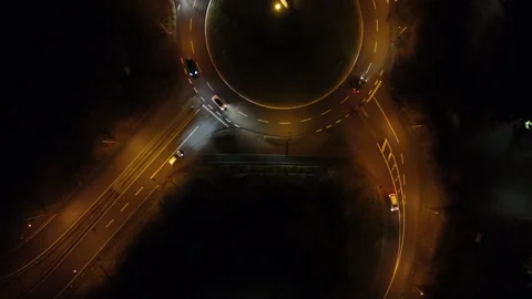 Aerial Night View of Roundabout with Moving Traffic Video stock 327976774