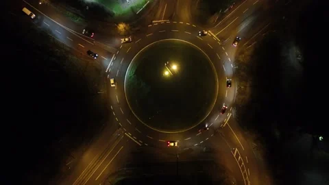 Aerial Night View of Roundabout with Moving Traffic Stock-Footage 327977354